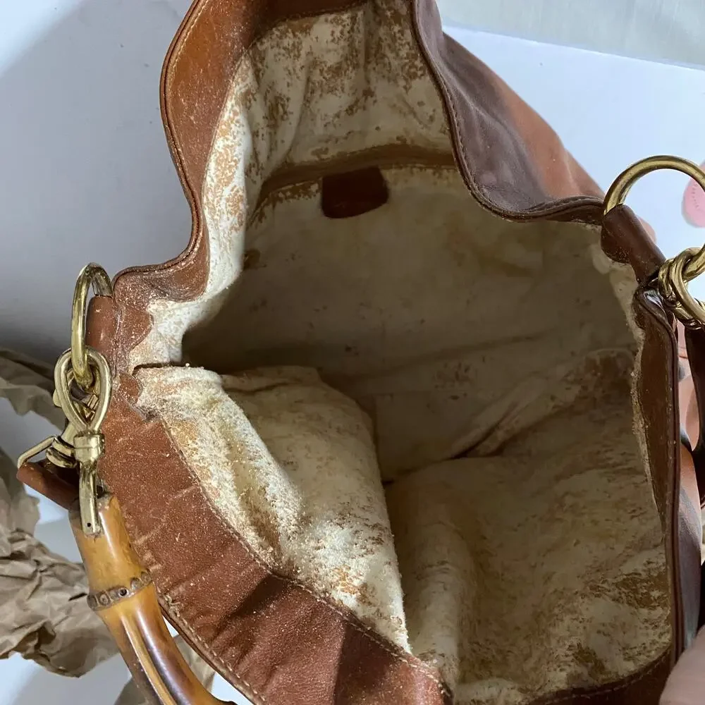 Gucci Vintage Hobo Hand Bag Purse Bamboo Brown Tan Calf leather Diana Tote - Picture 14 of 16